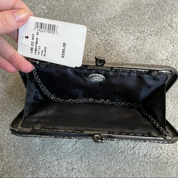 Clara Kasavina Black Fur Swarovski Crystal Embellished Evening Bag Clutch - Picture 9 of 11